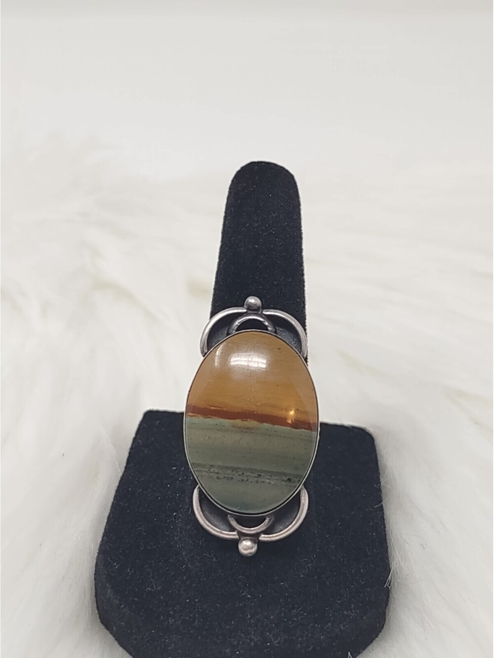 Sterling Silver Picture Jasper Ring Sz 6 Artisan Signed 9.5g